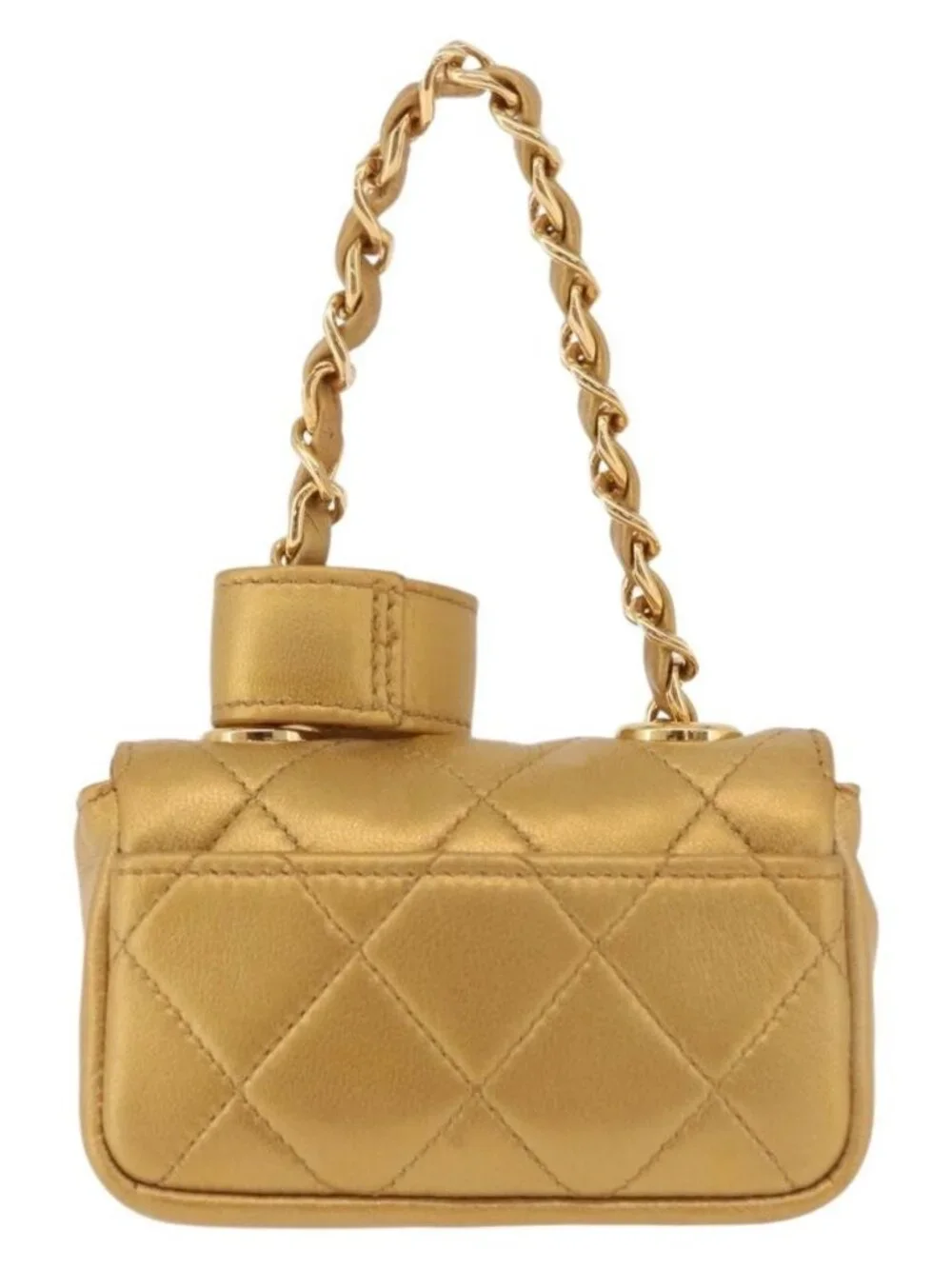 CHANEL Matelasse Chain Pouch Lamb Skin Gold CC Auth bs35703V